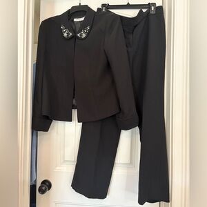 Tahari ASL Black Embellished Collar Pantsuit